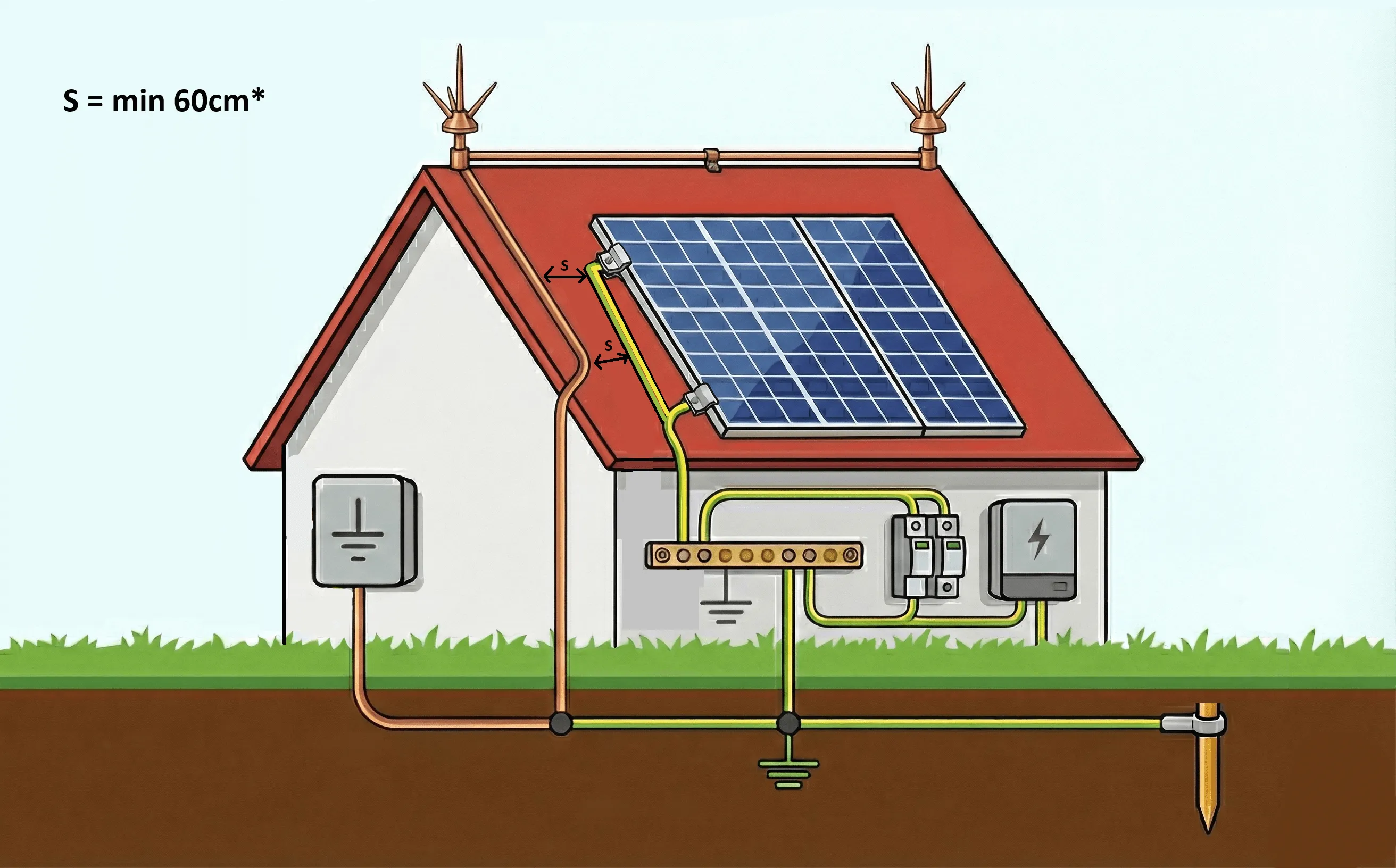 ilustracny navrh riesenia uzemnenia a bleskozvodu
