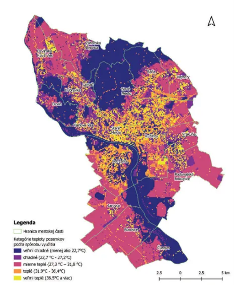 Vektorová teplotná mapa Bratislavy