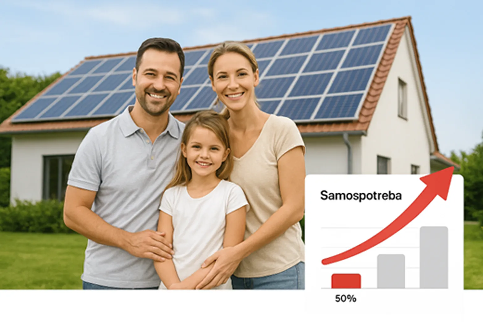Rodinný dom s fotovoltikou a smartmetrom, ktorý zvyšuje samospotrebu elektriny a šetrí náklady na energie.